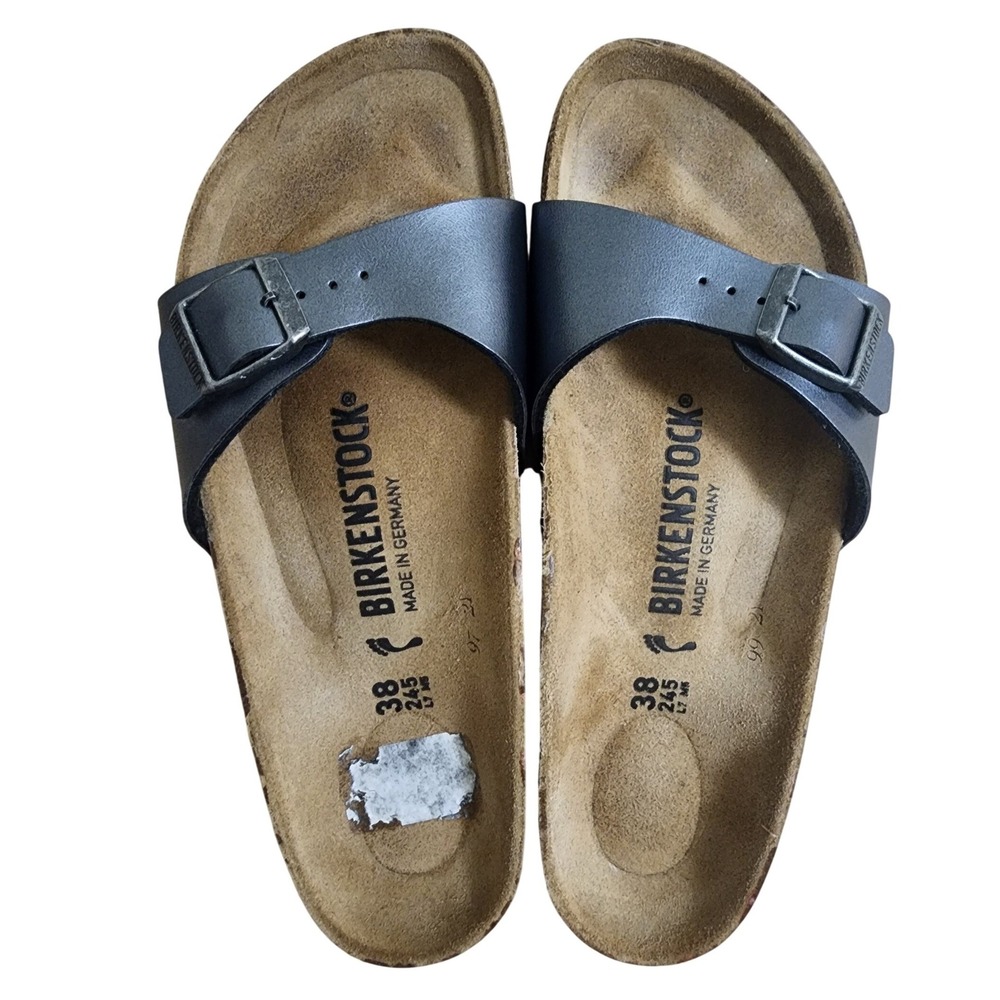 Birkenstock Madrid Metallic Anthracite Single Strap Slide Sandals Womens 38 L7